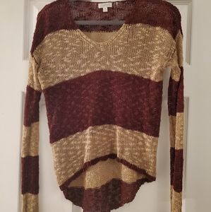 Tan and cranberry open knit sweater